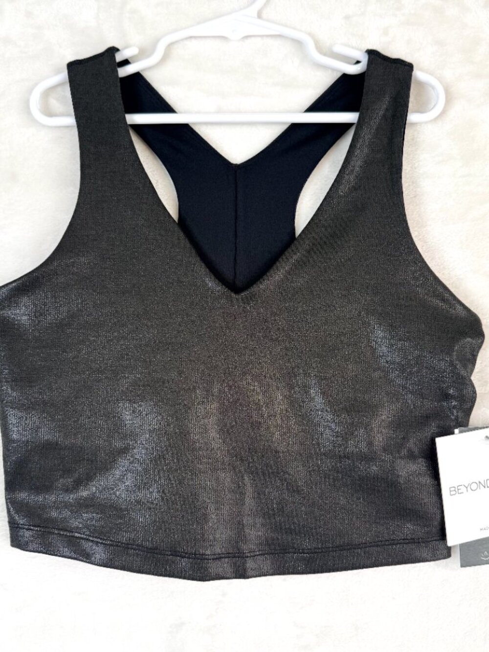 NEW BEYOND YOGA Glow On Yoga Pilates Gym Cropped Racerback Tank S Black Foil